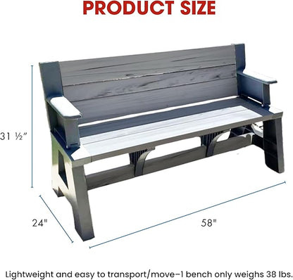 Convert-a-Bench Gen 1 2in1 Outdoor Convertible Bench to Picnic Table | Space-Saving Weather-Resistant Patio Furniture for Yard Deck Garden | Easy Assembly & Durable-1 Bench/Order, Platinum White Birch