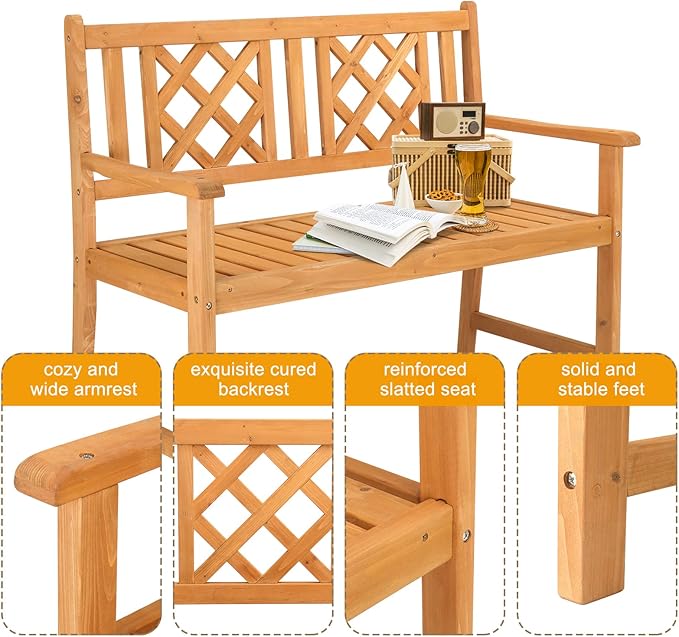 Outdoor Benches,Patio Garden Bench Perfect for Backyard, Lawn, Outdoor Benches, Garden Bench, Front Porch Bench, Pool Deck Bench, Loveseat Chair, Patio Seating, Wooden Benches for Outside 118x53x90CM