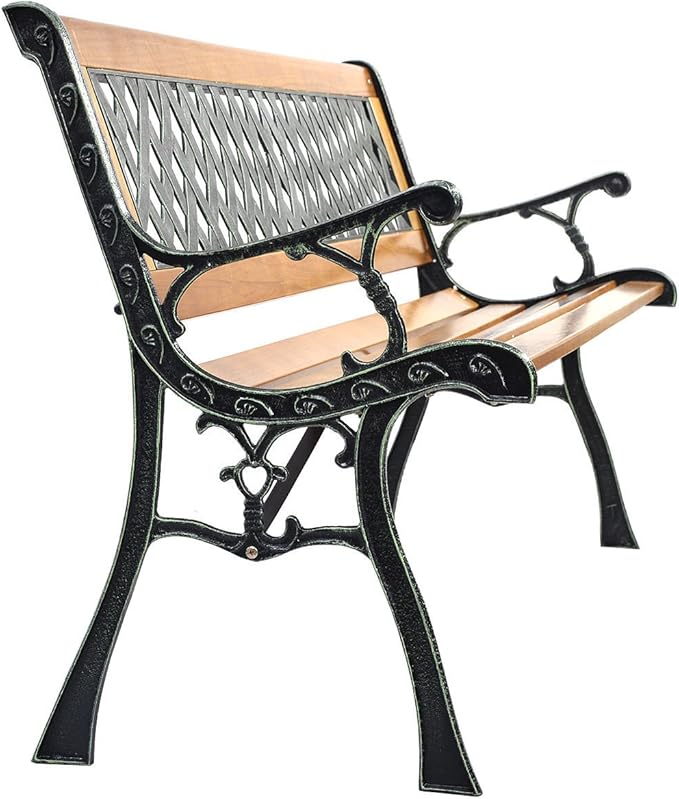 Giantex 50'' Patio Park Garden Bench, Weather Proof Porch Path Chair, 470 LBS Bearing Capacity Outdoor Furniture with Wood Frame, Rugged Durable Cast Iron Structure