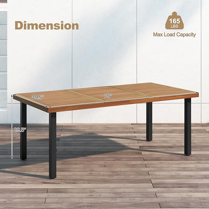 Tangkula 79" Acacia Wood Patio Dining Table for 8, Large 8-Person Outdoor Dining Table with 1.9" Umbrella Hole - Photo 7