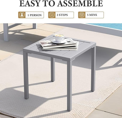 Crestlive Products Aluminum Outdoor Side Table, Pool Lounge Chair Side Table, Weather Resistant Small Square Coffee End Table for Patio, Yard, Garden, Porch, Deck, Indoor, Outdoor (Light Gray)