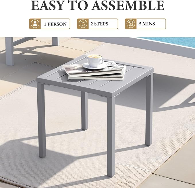 Crestlive Products Aluminum Outdoor Side Table Set of 2, Pool Lounge Chair Side Table, Weather Resistant Small Square Coffee End Table for Patio, Yard, Garden, Porch, Deck, Outdoor