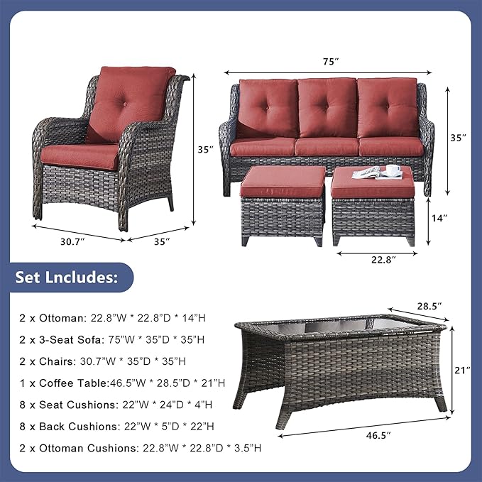 Rilyson Wicker Patio Furniture Sofa Set - 7 Piece Rattan Outdoor Patio Sectional Conversation Sets with 2 Sofa - Photo 2
