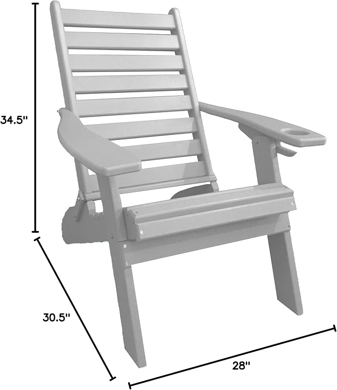 Furniture Barn USA Farmhouse Collection Poly Ladderback Folding Adirondack Chair with Smart Phone Holder, Light Gray