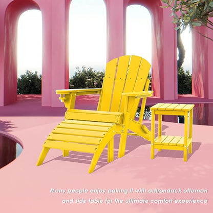 IVY&LANE Folding-Adirondack-Chairs-Set-of-4 | HDPE Plastic | Outdoor Fire Pit Chair with Cup Holder | Yellow | Poly | Weather Resistant | for Patio Deck Poolside Garden Beach