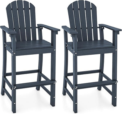 Tangkula Outdoor Tall Adirondack Chair 30 Inches Seat Height, HDPE Bar Height Patio Chair with High Backrest, Armrests and Footrest, Outdoor Bar Stool for Balcony Deck Garden Poolside (2, Navy)