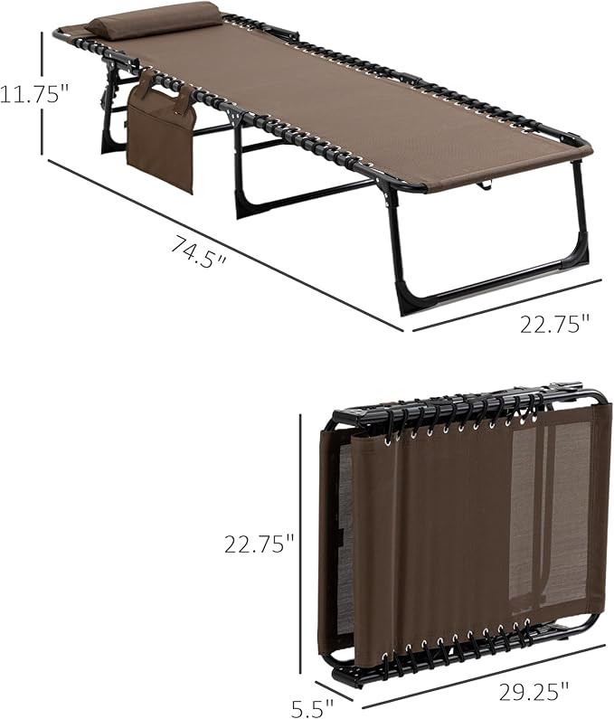 Outsunny Folding Chaise Lounge Chair, Patio Sun Tanning Chair, Outdoor Chaise Lounger with 5-Position Reclining Back, Breathable Mesh Seat for Beach, Poolside, Yard, Brown
