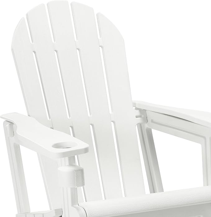 Costaelm Tool-Free Assembly Outdoor Patio HDPE Plastic Adirondack Chair with Cup Holder, White