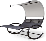 Double Chaise Lounge, Outdoor Bed Lounger with Sun Shade & Wheels - Photo 1