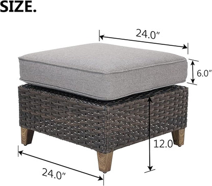 Grand patio Outdoor Furniture, Patio Wicker Sectional Sofa Modular Furniture Set Single Sofa with Thick Cushions for Deck Porch Poolside Garden (Ottoman)