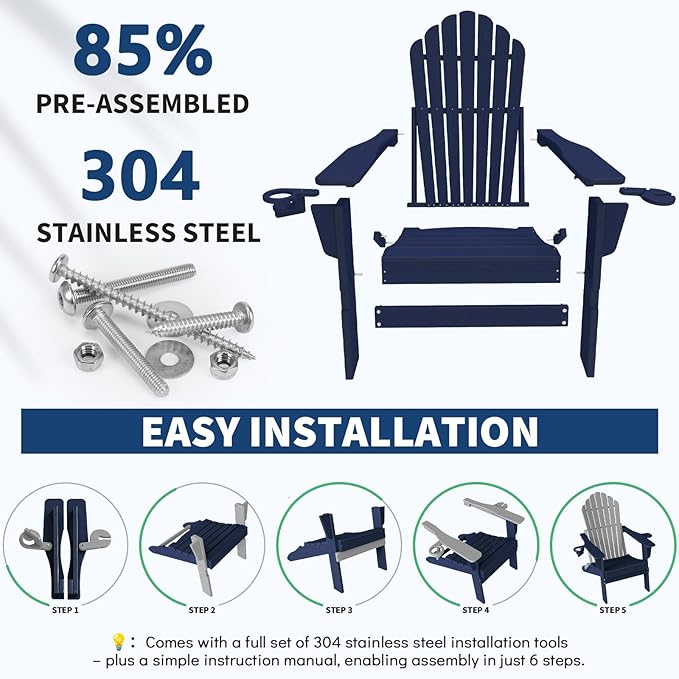 Plawdlik [2026 Upgraded Folding Adirondack Chair, 37.8" Extra High Back & 20.3" Wide Seat with Dual Cup Holders - Photo 8