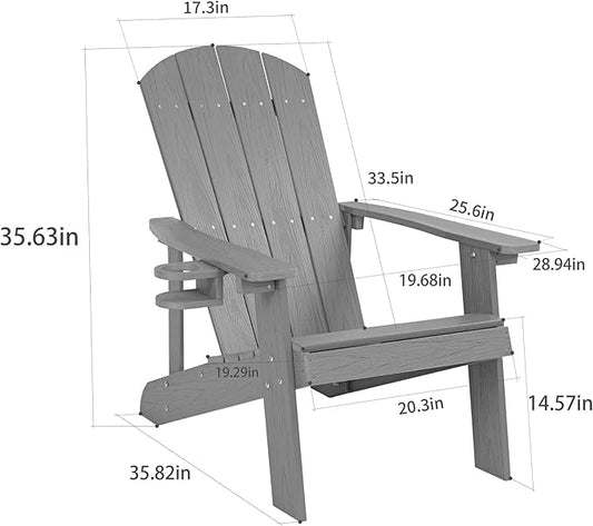 Outdoor Adirondack Chair, Weather-Resistant HIPS Patio Lounge Chair, 1Pcs Fixed Seating for Porch, Garden, Deck, Backyard