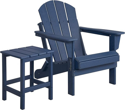 WestinTrends Malibu 2-Pieces Adirondack Chair Set with Side Table, All Weather Outdoor Seating Plastic Patio Lawn Chair Folding for Outside Porch Deck Backyard, Navy Blue