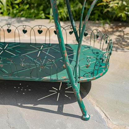Zaer Ltd. Vintage Style Metal Patio Furniture with Heart Design Accents, Outdoor/Indoor Decor (Antique Green, Coffee Table)