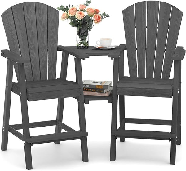 Ciokea Tall Adirondack Chairs Set of 2, HDPE Outdoor Adirondack Bar Stools with Double Connecting Tray - Photo 1