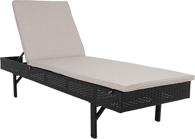 SAFAVIEH Outdoor Collection Cam Black/Light Grey Cushion Adjustable Chaise Lounge