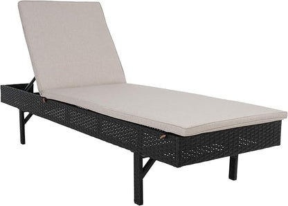 SAFAVIEH Outdoor Collection Cam Black/Light Grey Cushion Adjustable Chaise Lounge