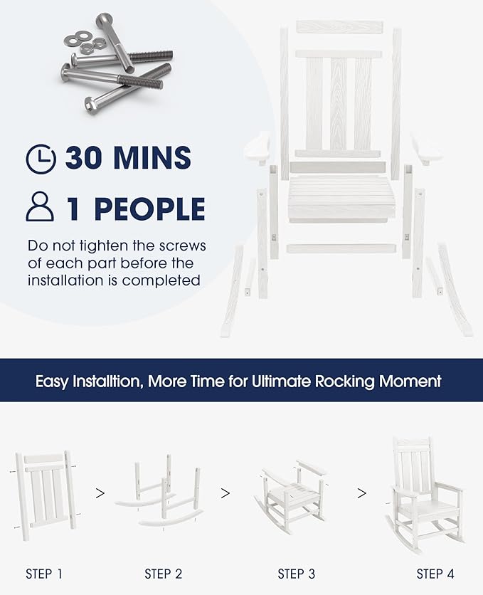 KINGYES Oversized Outdoor Rocking Chair, All-Weather Patio Rocking Chairs for Porch, HDPE Outdoor Patio Rockers with High Back & Wide Seat for Garden, Lawn, White