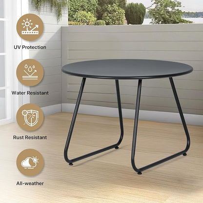 MoNiBloom Black Outdoor Patio Side Table, Weather Resistant 24" Round Steel Coffee Table for Garden Balcony Porch Backyard Lawn Deck Yard Poolside Outside