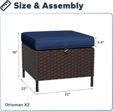 Wicker Ottomans with Cushions, Patio PE Rattan Furniture Set with Weather-Resistant Cushions for Porch, Backyard, Deck - Photo 2