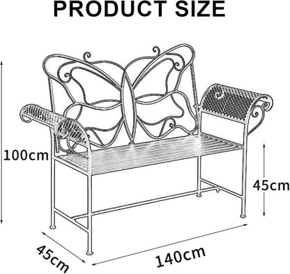 Small Outdoor Bench for Porch Metal Garden Benches with Butterflies Pattern Backrest and Armrests for Garden, Porch, Yard (White, Black, Blue) (Color : Blue)