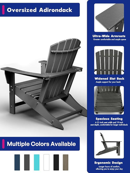 BRIOPAWS Adirondack-Chairs-Set of 6 | Fire Pit Chair | Oversized | HDPE Plastic | Weather Resistant | for Deck Outdoor Poolside Campfire | Grey