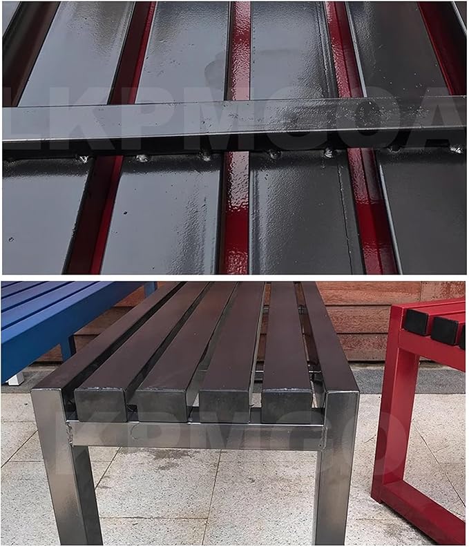 Pure Wrought Iron Metal Garden Bench with Reserved Fixing Holes, Backless Outdoor Bench, 2-3 Person Seat, for Hospital/School/Plaza(Blue,100cm)