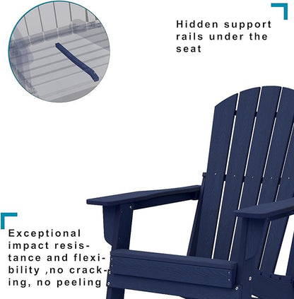 Folding Adirondack Chair Set of 2，Wooden Textured Fire Pit Chair with Cup Holder, Heavy All-Weather HDPE Plastic Outdoor Patio Chairs for Poolside Backyard Patio Outdoor Garden