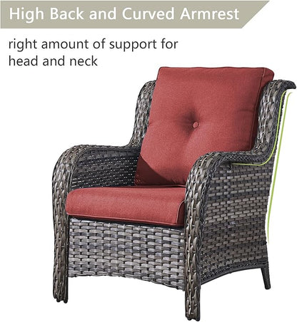 Rilyson Patio Furniture Chairs Outdoor Chair - 2 Piece Wicker Rattan Chairs Set with High Back and Deep Seating for Deck Porch Balcony Backyard Garden(Mixed Grey/Red)