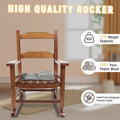 Toddler Rocking Chair Kids Wooden Indoor for Comfy Recliner Rocker for Baby Ages 3-6 Outdoor Lounge Children Playroom Anti-Tip Design Safe & Sturdy Brown