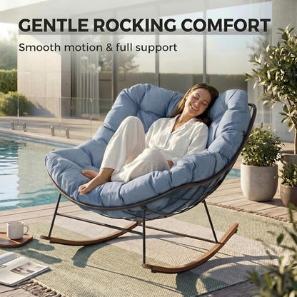 Grand patio Outdoor Rocking Chair, E-Coated Modern Cozy Lounge Rocker Chair with Cushion for Balcony Porch Patio, Light Blue