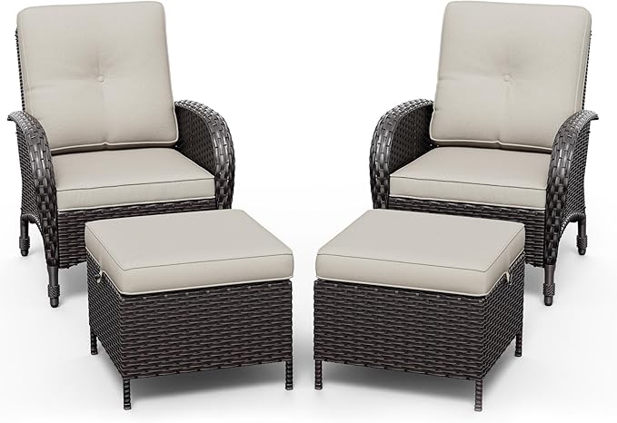 Joyside Wicker Patio Chairs, 4 Piece Rattan Outdoor Furniture with Thickened Cushions, High Back, Deep Seating - Photo 7