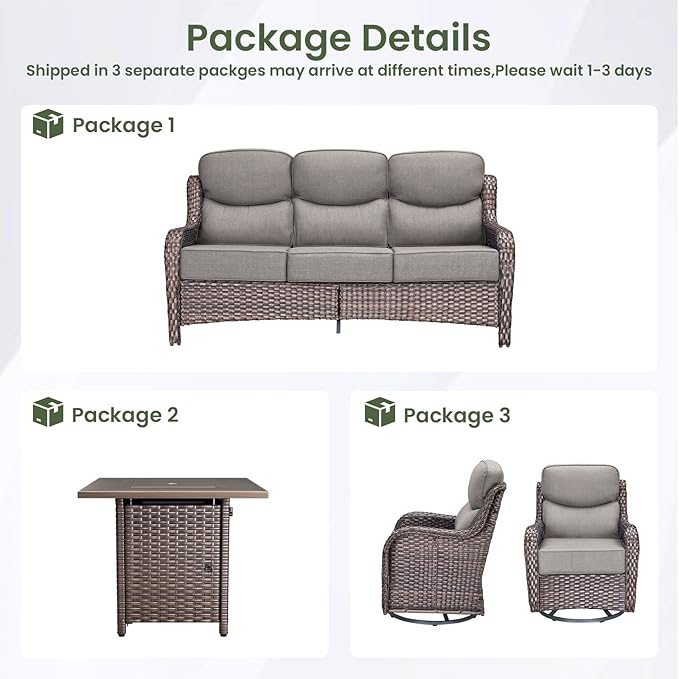 Luxury Patio Furniture Set with 6-inch Thick Cushion, Outdoor Furniture with Fire Pit Table, Swivel Chairs, Sofa - Photo 2