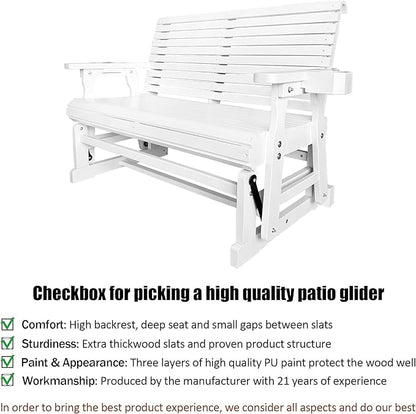 Fortune Candy Patio Glider with Cup Holders, High Roll Back and Deep Contoured Seat,Heavy Duty 800 Lb (White, 2-Seater)