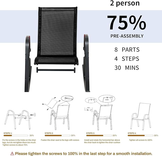 Outdoor Rocking Chairs with Backrest/Armrests-Assembly for Patio Lawn Garden Balcony Deck Camping Porch-Set of 2 (Black)