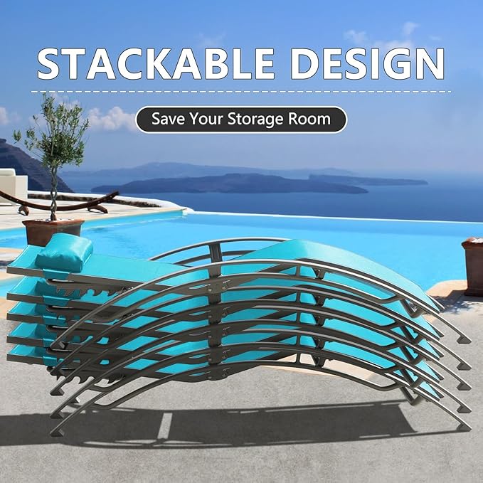Domi Pool Lounge Chairs Set of 2 with Side Table, Aluminum Adjustable Outdoor Chaise Lounge - Photo 7