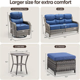 Swivel Patio Chairs sofa Set of 6 - 6" Thick Cushion - Wicker Outdoor Swivel Rocker Patio Chair ,Sofa/Glass coffee - Photo 2