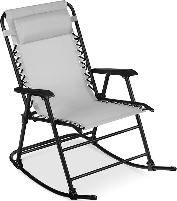 Best Choice Products Outdoor Folding Rocking Chair, Zero Gravity Lounge Chair, Patio Rocker w/Headrest Pillow - Ice Gray - Photo 1