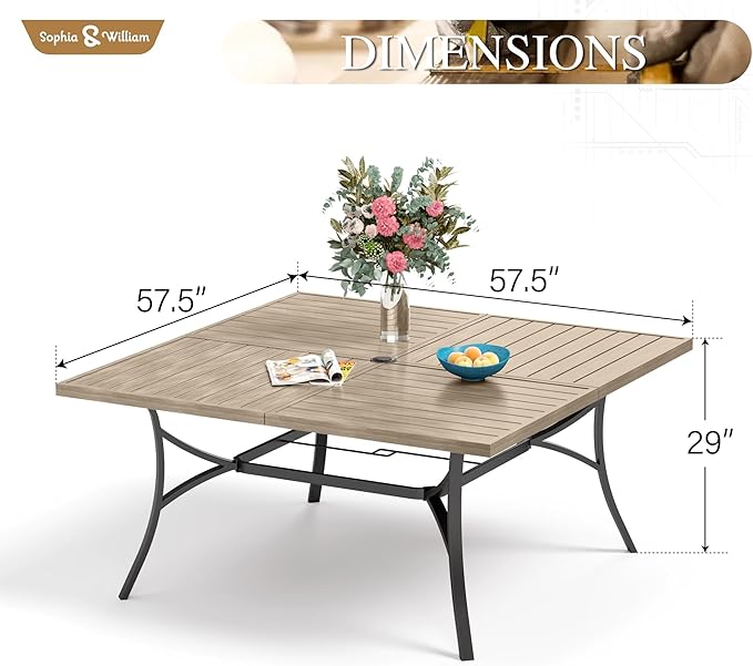 Sophia & William 57.5" Large Outdoor Patio Table for 8 - Photo 2