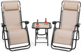 Goplus Zero Gravity Chair Set, 3 Pieces Outdoor Lounge Chair Recliners w/Side Table, Headrest and Cup Holders - Photo 1
