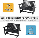 Poly Lumber Patio Glider, Durable HIPS Material, Weather-Resistant Swing Bench for Outdoor Porch Garden (Black - Photo 4