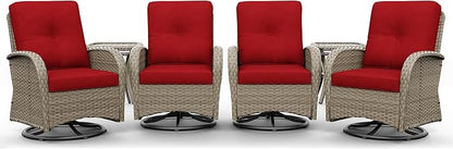 Joyside Wicker Patio Furniture Set, 6 Piece Outdoor Furniture Set with Thickened Cushions, High Back, Deep Seating, Wide Armrest, Outdoor Swivel Rocker Chairs for Porch, Deck