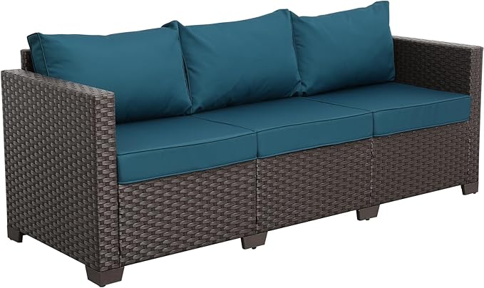 Valita Patio Furniture 3-seat Sofa Brown Wicker Outdoor Furniture Outdoor Couch Deep Seat High Backrest Waterproof - Photo 7