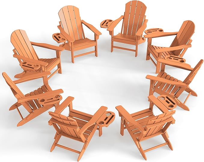 Adirondack Chair Set of 8, HDPE Folding Adirondack Chair with Multifunctional Cup Holder - Photo 1