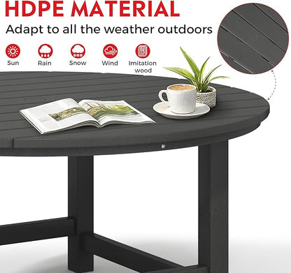 Costaelm Patio Conversation Table, Tatio Accent HDPE Outdoor Weather Resistant, Round Outdoor Porch Balcony Patio Drink Tables for Outside, Pool, Backyard, Gray