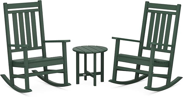 POLYWOOD Estate 3-Piece Rocking Chair Set, Outdoor Patio Furniture, HDPE Porch Rockers with Side Table, Fade-Free Green - Photo 1