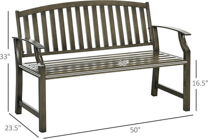 46" Outdoor Garden Bench, Metal Bench, Wood Look Slatted Frame Furniture for Patio, Park, Porch, Lawn, Yard, Deck, Black