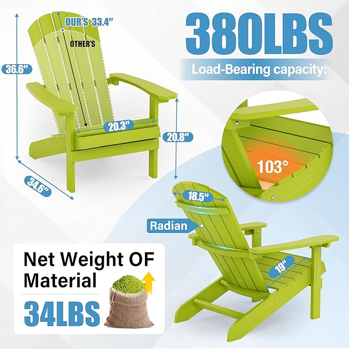 YEFU Adirondack Chairs Set of 2: Plastic Adirondack Chairs - Patio Chairs with Wood Texture - Outdoor Chair HIPS - Lawn - Photo 2