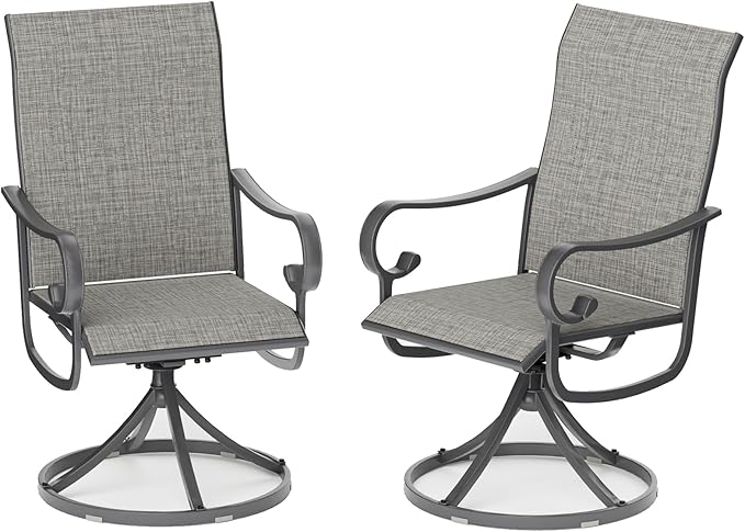 Patio Swivel Chairs Set of 2, Outdoor Dining Chairs with High Back, All-Weather Swivel Rocker Chair with Sturdy Metal Frame for Outdoor Poolside Lawn Garden, Grey