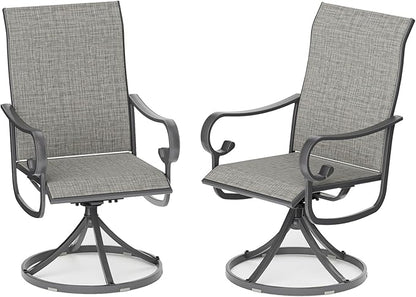 Patio Swivel Chairs Set of 2, Outdoor Dining Chairs with High Back, All-Weather Swivel Rocker Chair with Sturdy Metal Frame for Outdoor Poolside Lawn Garden, Grey